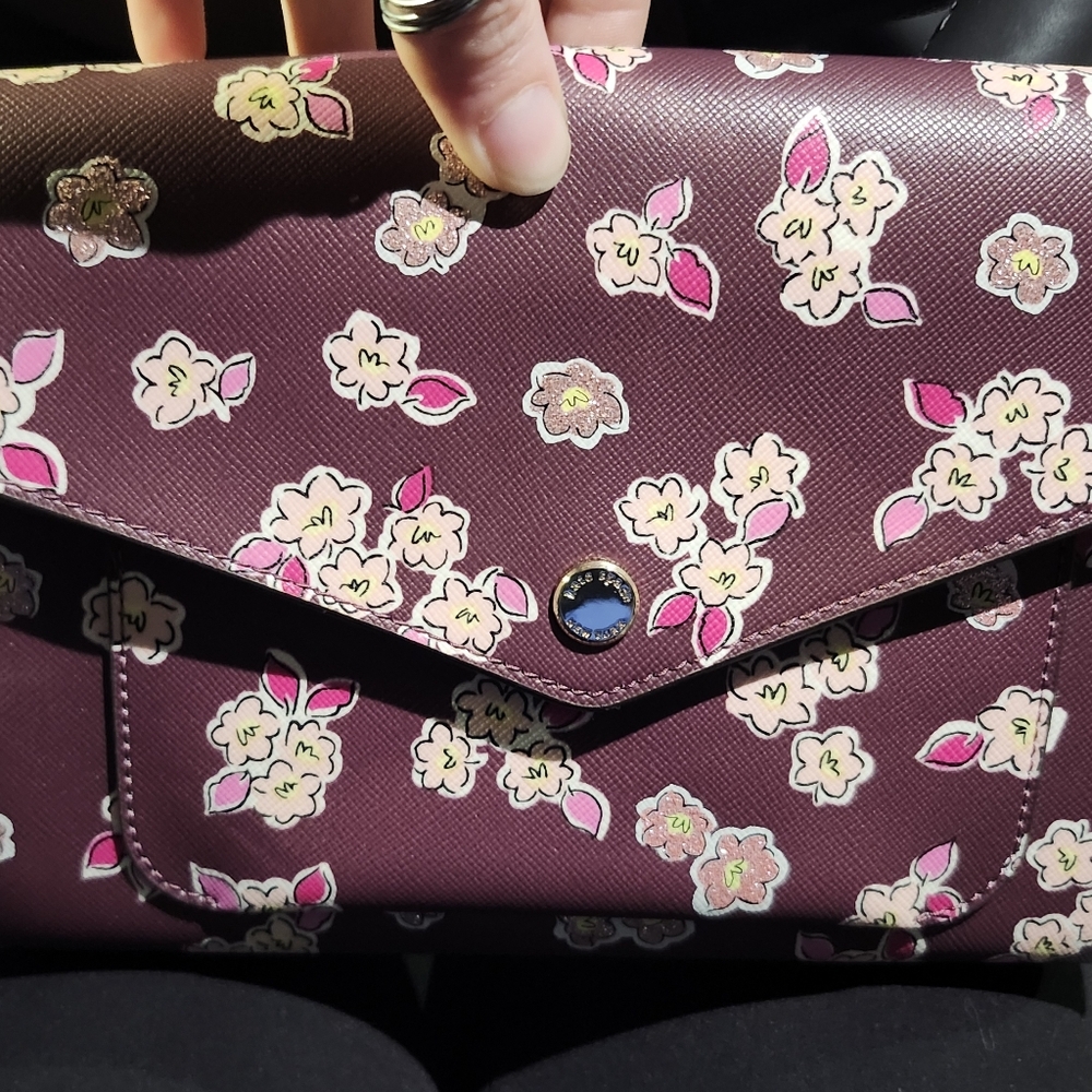 Kate Spade Flower Monogram Flap Crossbody Bag Burgundy Pink Wallet On Chain - Picture 4 of 10